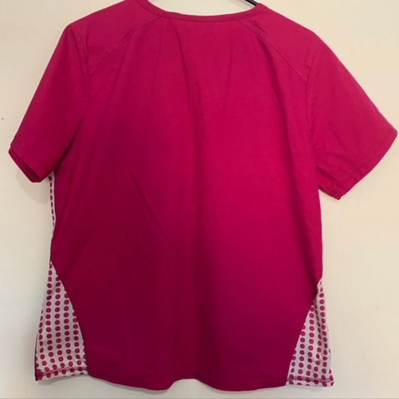 3/$30  Health Pro stretch dark pink polka dot stretch scrub top - Picture 2 of 5
